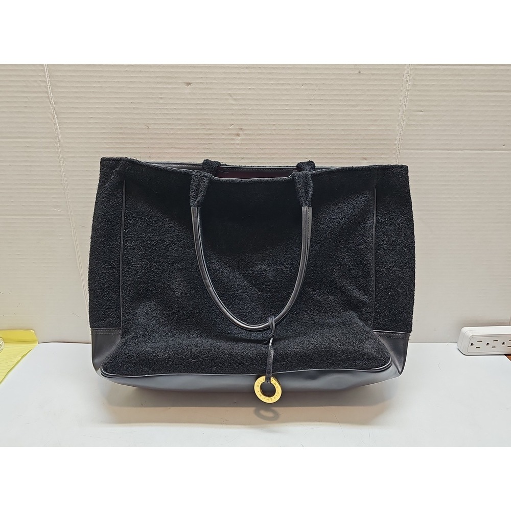 Givenchy Parfums Large Black Wool & Faux Leather Tote Bag Red Lining